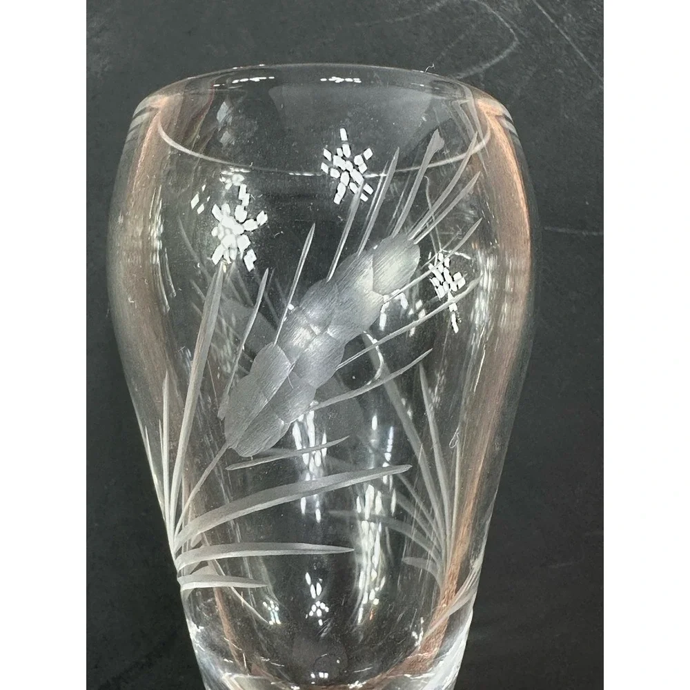 5 VINTAGE SHERRY CORDIAL ETCHED GLASSES‎ WHEAT STRAW GRASS